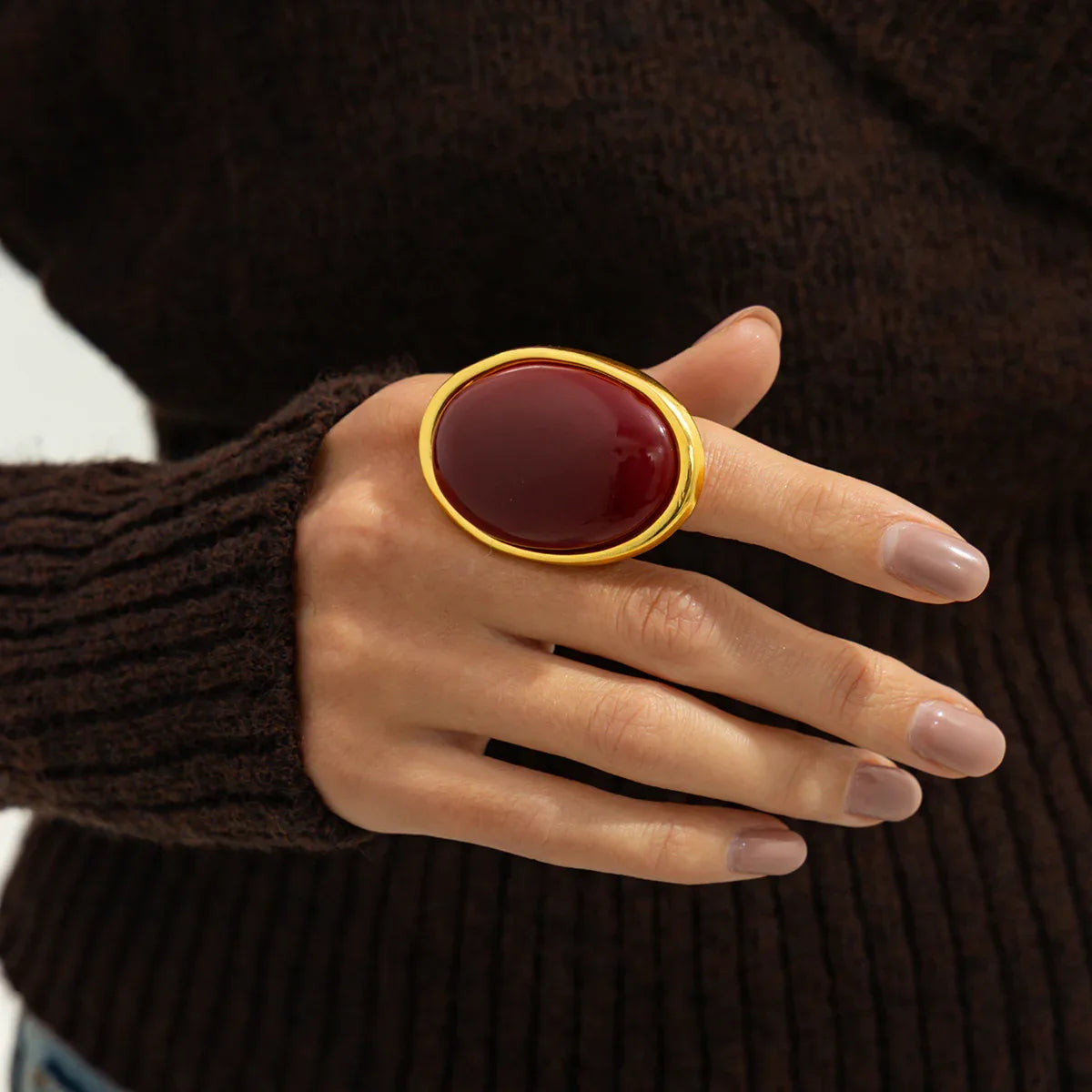 Metal Vintage Inlaid Gem Ring