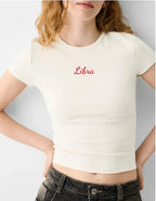Twelve Constellations Letter Printed Short Sleeved T-shirt - Viexta