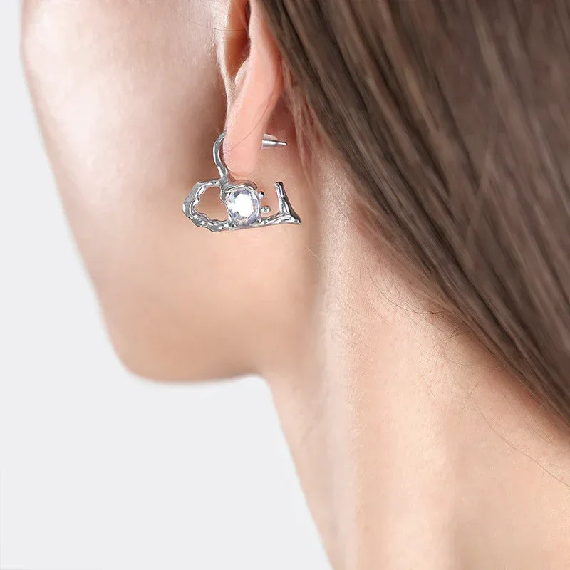 Heart-shaped Glass Drill Earrings - Viexta