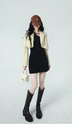 Design Off-Waist Knit Bow Short Dress - Viexta