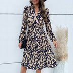 Women's Pleated Print Long Sleeve Dress