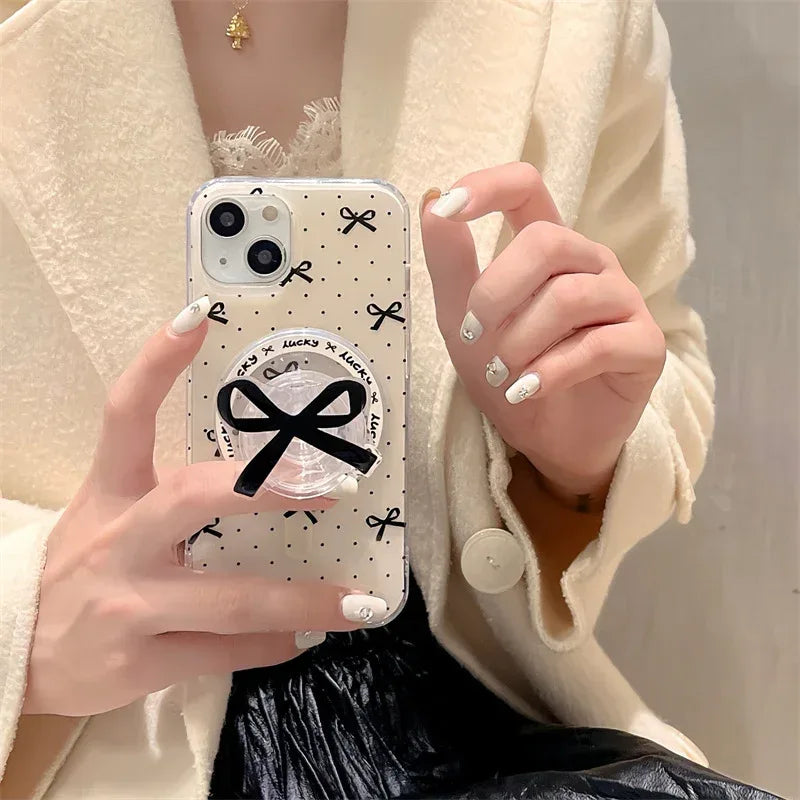 Polka Dot Bow Magnetic Strap iPhone Case - Viexta