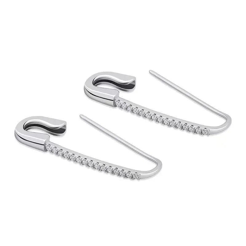 Safety-pin Zircon Earrings - Viexta