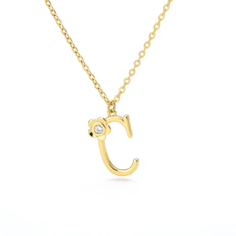 Rose English Alphabet Pendant Necklace - Viexta