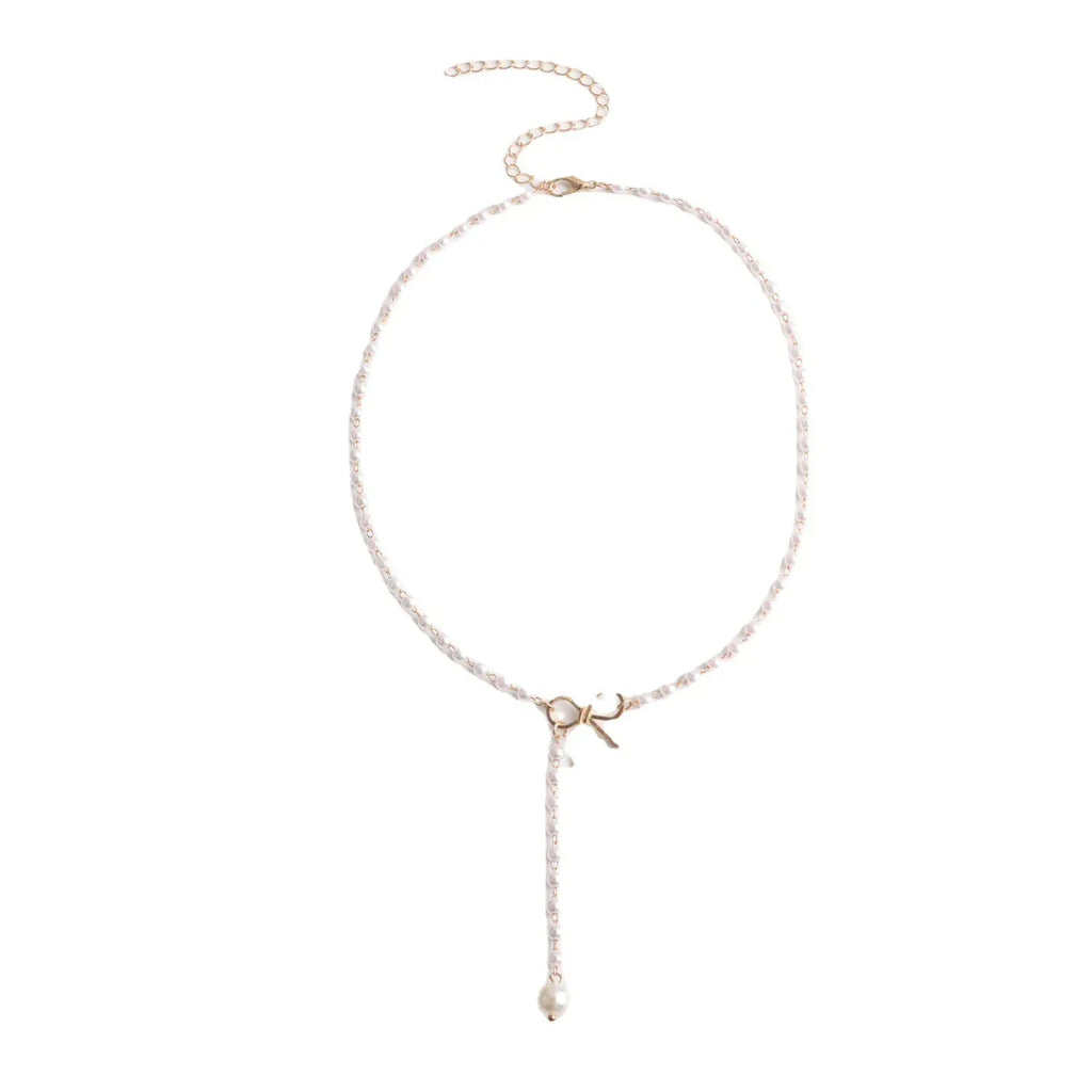 graceful-bow-long-pearl-tassel-pendant-necklace - Viexta