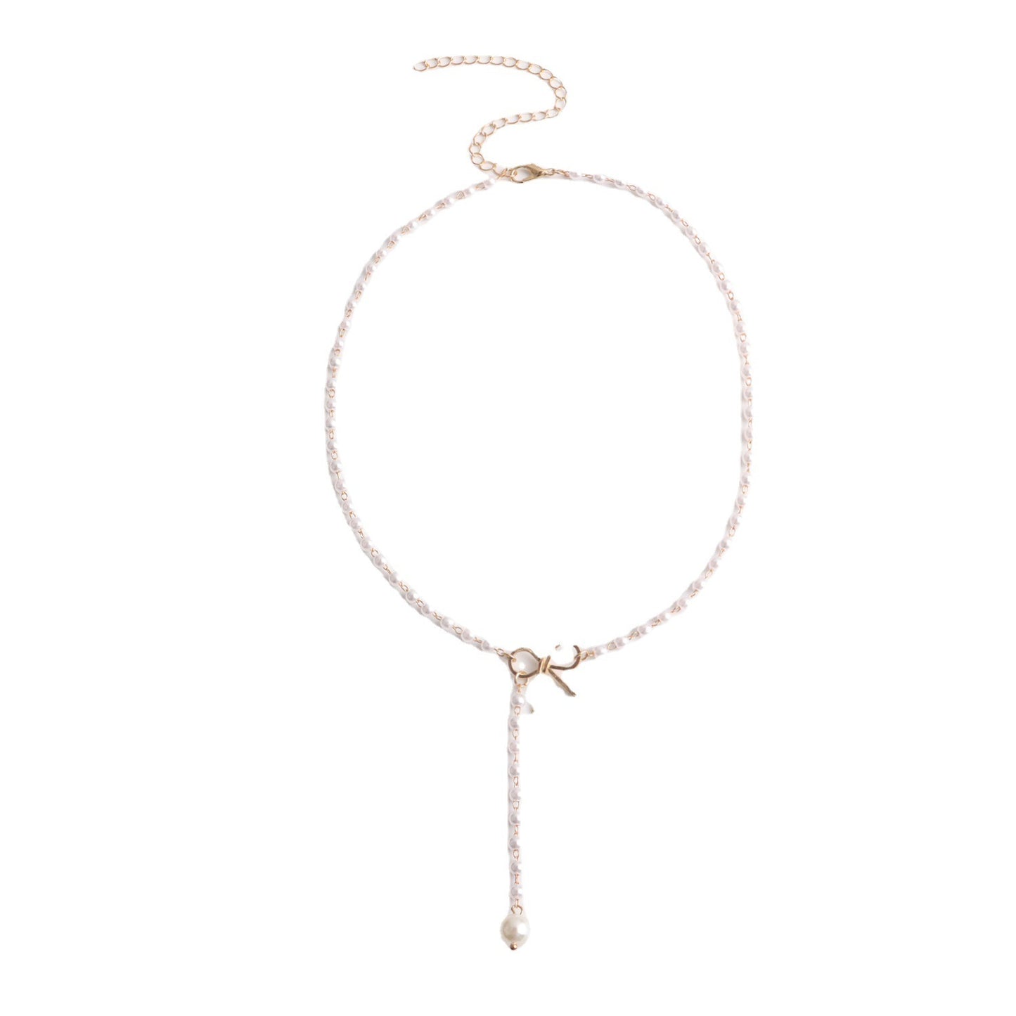 Graceful Bow Long Pearl Tassel Pendant Necklace