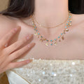 Bohemian Double Layer Necklace With Blue Rhinestone