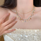 Bohemian Double Layer Necklace With Blue Rhinestone