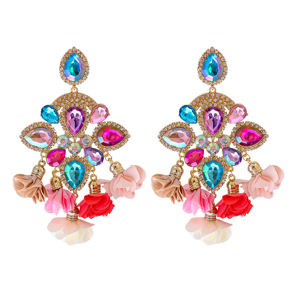 Bohemia Color Diamond Flower Earrings