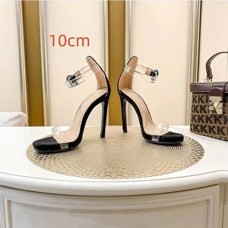 Transparent Open Toe Ankle-strap Buckle Heels - Viexta