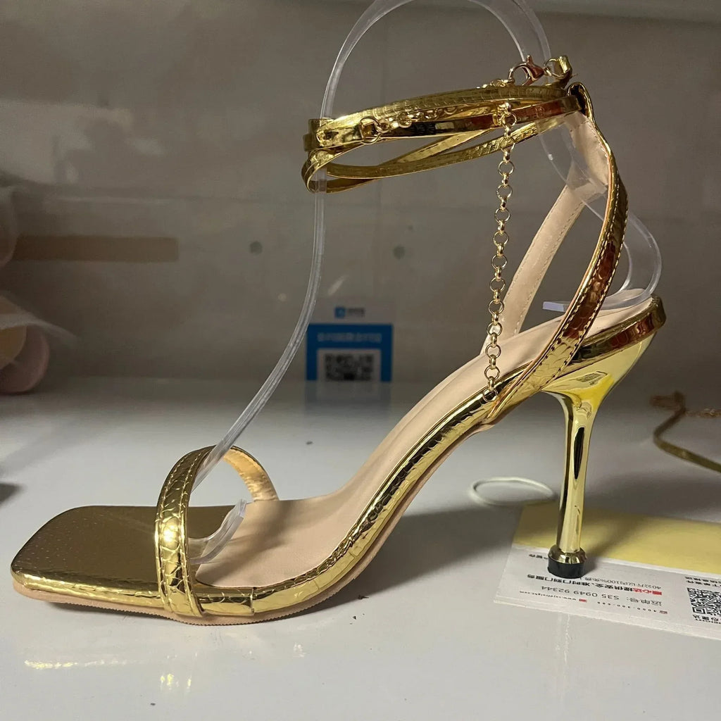 Solid Color Ankle Ring Lace-up High Heels - Viexta