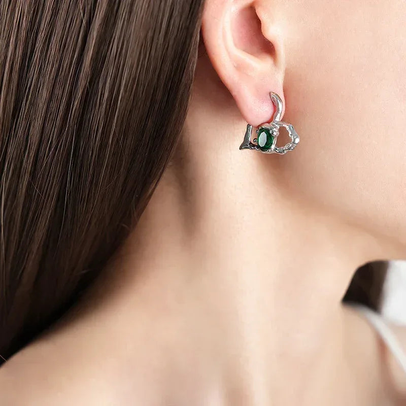 Heart-shaped Glass Drill Earrings - Viexta