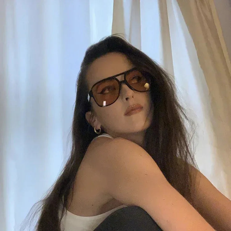 womens-fashion-retro-double-beam-large-rim-sunglasses - Viexta