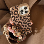 Leopard-Print Plush Lanyard iPhone Case