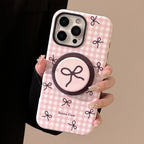 Plaid Bowknot Magnetic Stand iPhone Case