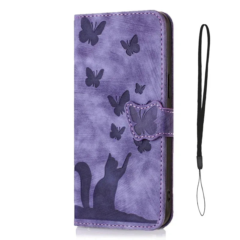 Butterfly Cat Embossed iPhone Leather Case - Viexta