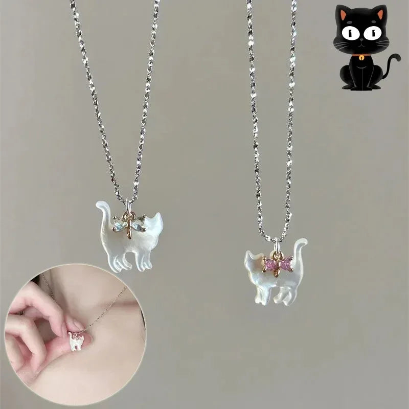 transparent-cat-rhinestone-pendant-necklace - Viexta