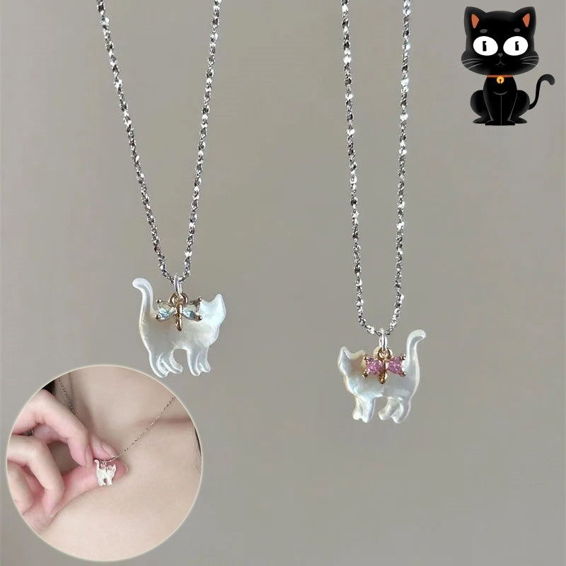 Transparent Cat Rhinestone Pendant Necklace