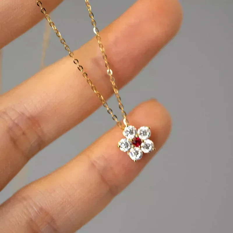 18K Gold Plating S925 Sterling Silver Ruby Necklace - Viexta