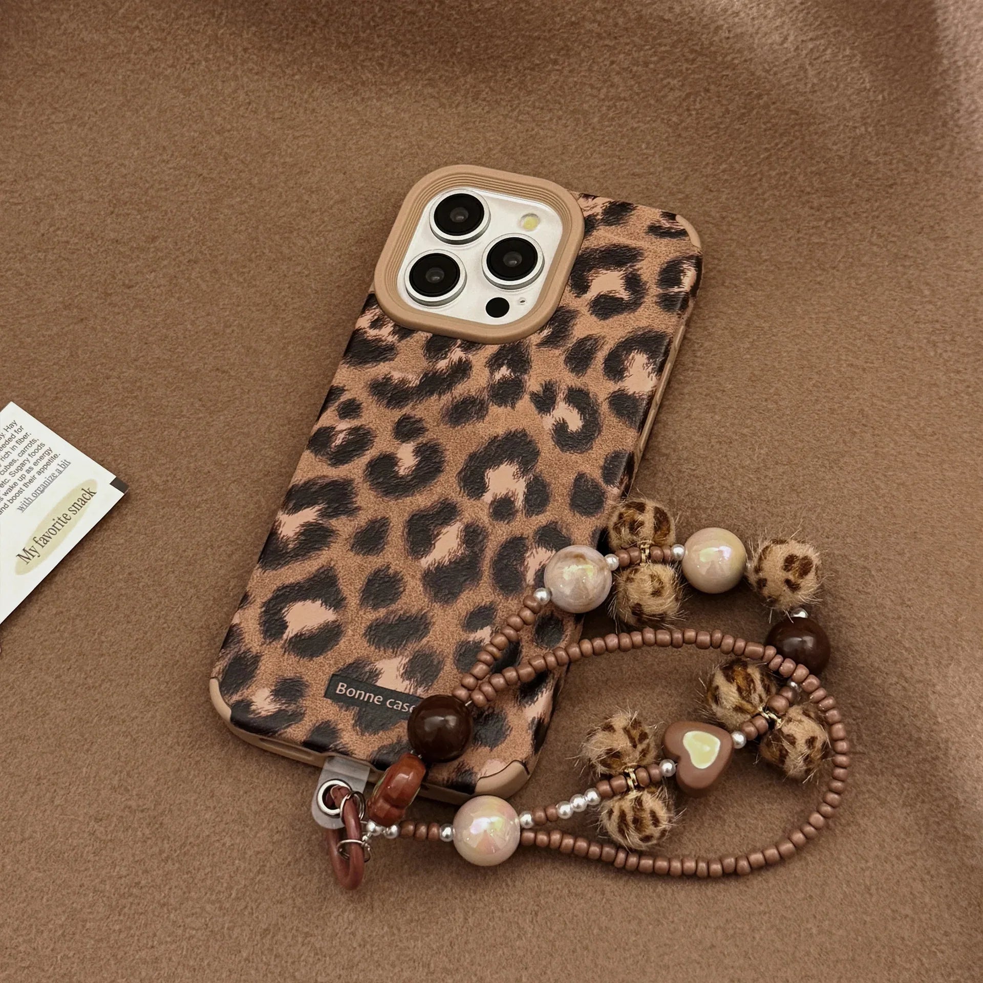 Leopard-Print Plush Lanyard iPhone Case