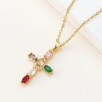cross-pendant-colorful-zircon-delicate-chain - Viexta