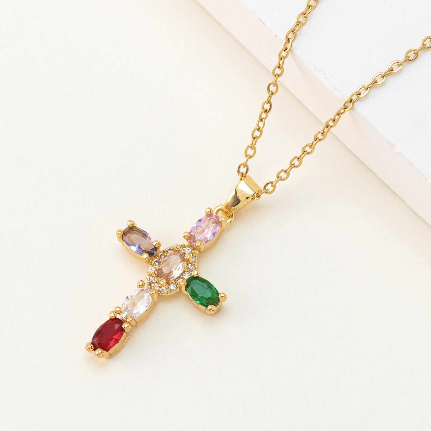 Cross Pendant Colorful Zircon Delicate Chain