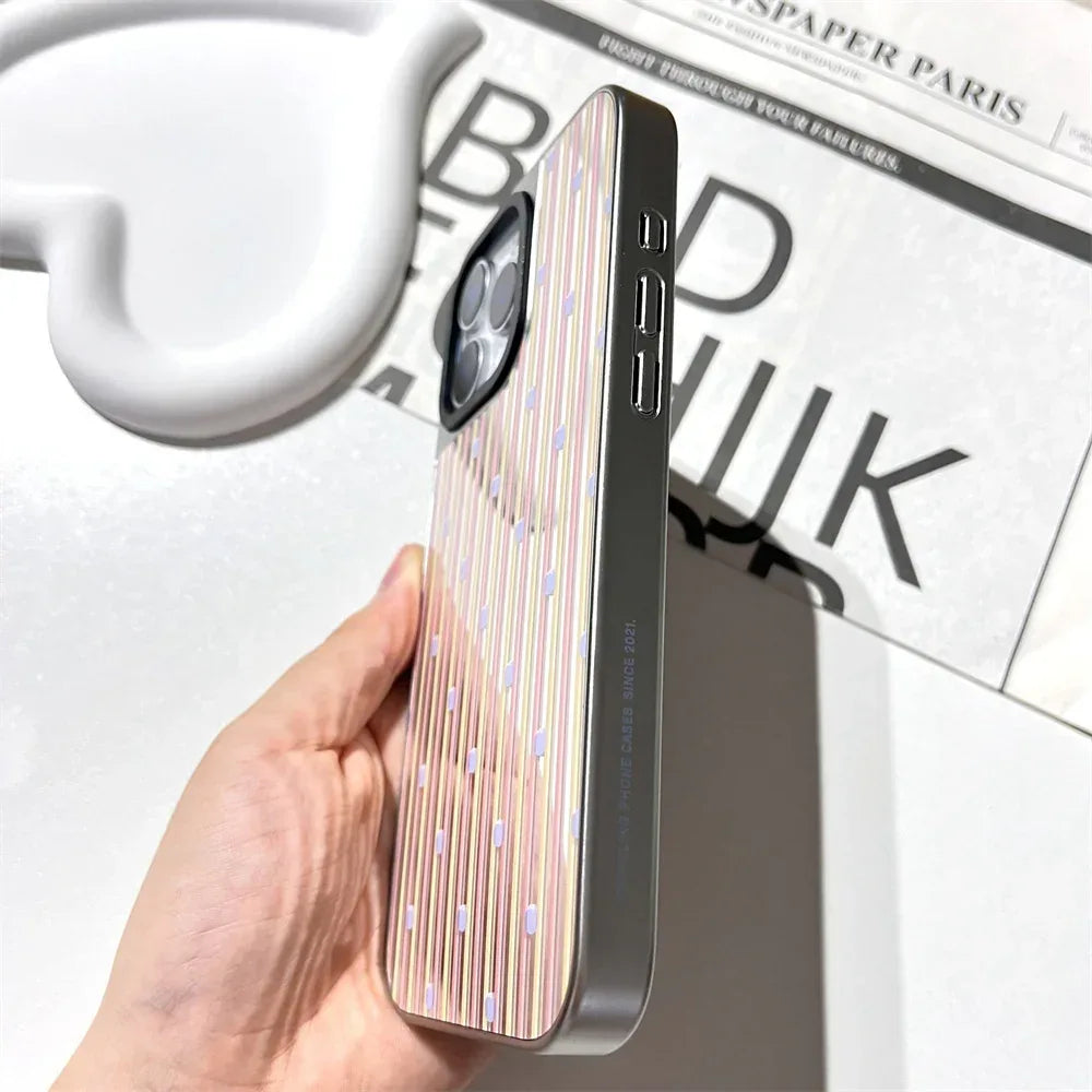 Contrast Color Stripe Plating Silver Edge iPhone Case - Viexta