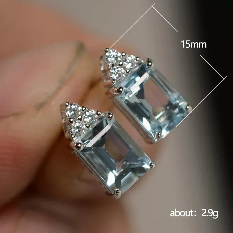 Topaz Sea Blue Zircon Ear Studs - Viexta
