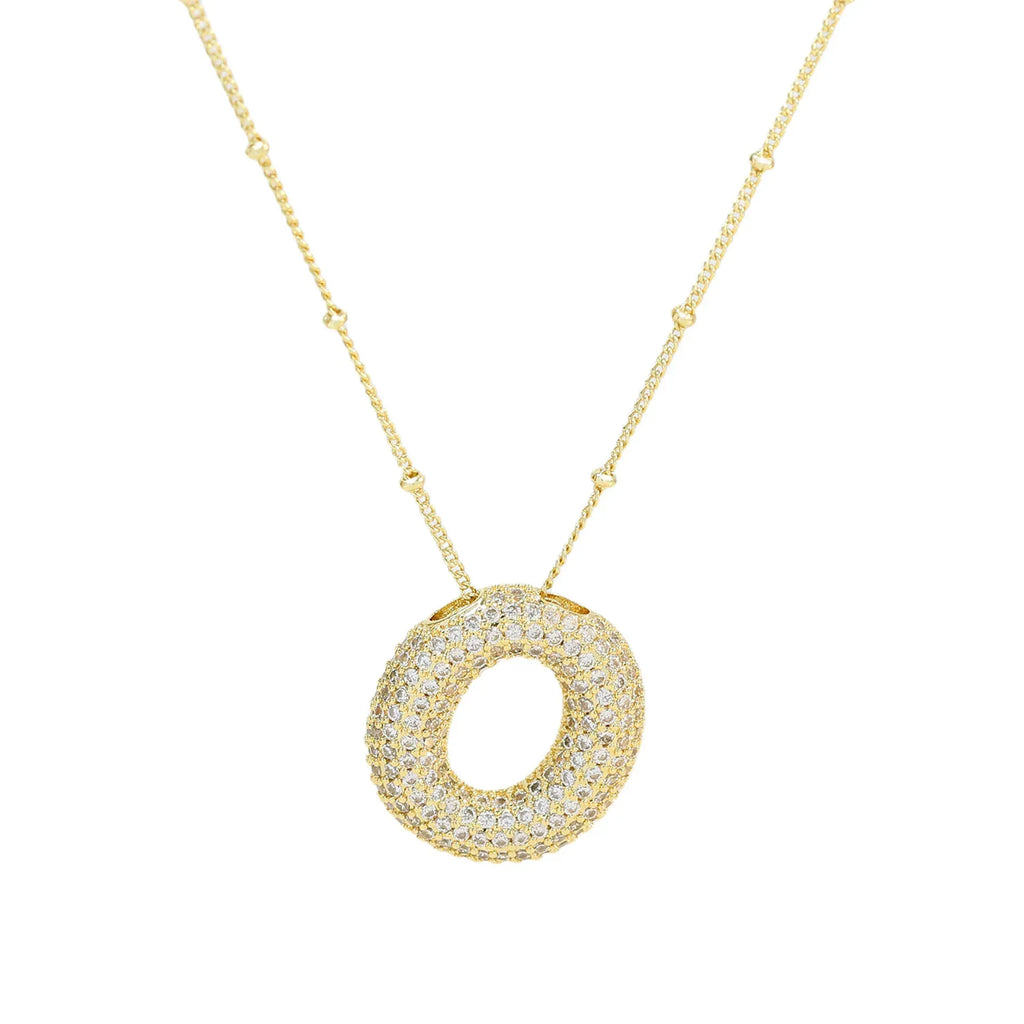 brass-zircon-bubble-letter-pendant-necklace - Viexta