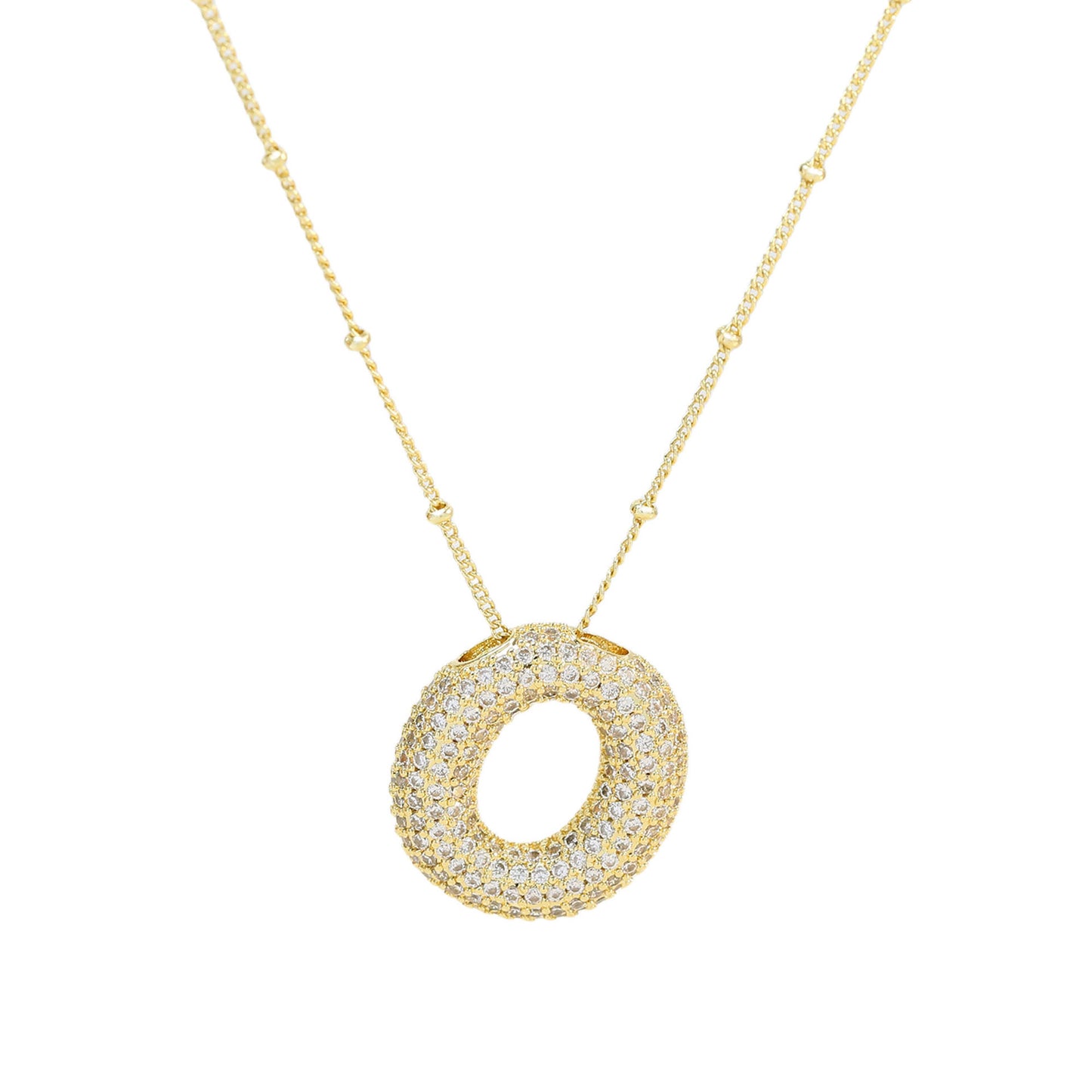 Brass Zircon Bubble Letter Pendant Necklace