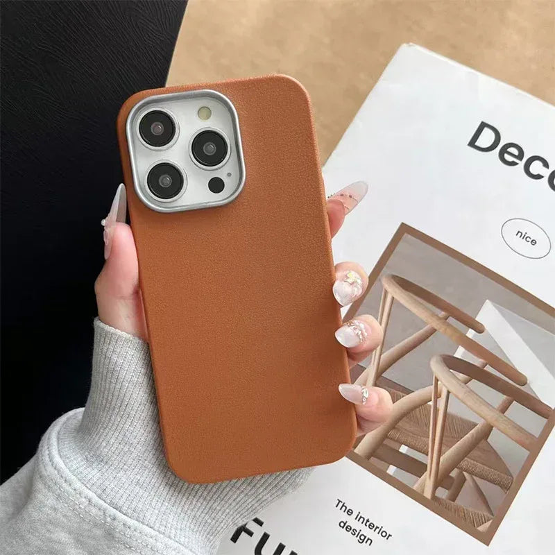 Plain Leather Solid Color iPhone Cover - Viexta