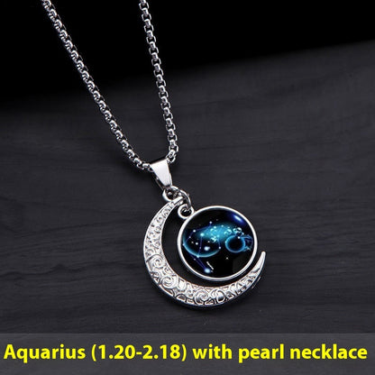 12 Constellation Moon Star Glowing Necklace