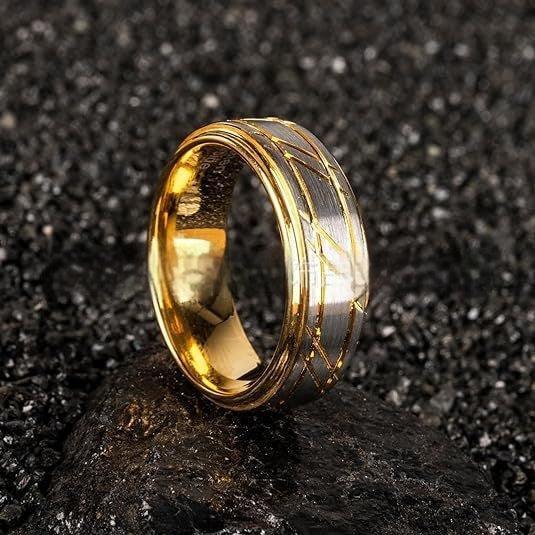 Men's Yellow Gold Twill Tungsten Ring - Viexta