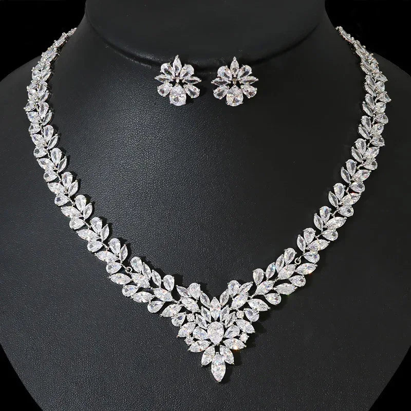 bride-zircon-diamond-necklace-earring-set - Viexta