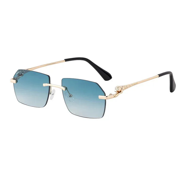 Frameless Trimming Leopard Retro Square Sunglasses - Viexta