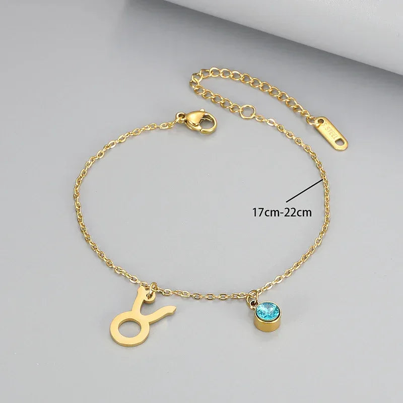 Retro Fashion Zodaic Bracelet Inlaid With Blue Zircon - Viexta