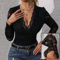 Women's Lace Up Long Sleeve Bodysuit Rompe Tee Top - Viexta
