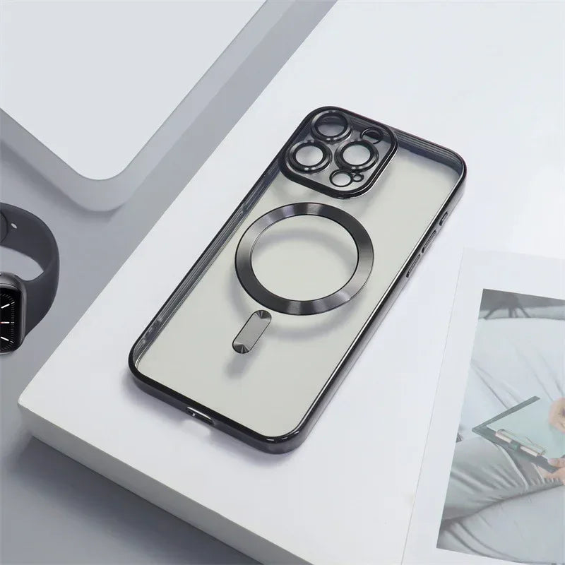 Electroplating CD Pattern Magnetic Suction Lens Protector iPhone case - Viexta