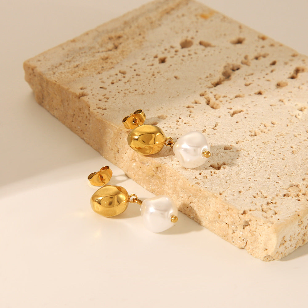 Titanium Steel Irregular High-grade Pearl Earrings For Women