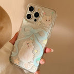 Glitter iPhone Case With Bow And Cat Charm Lanyard