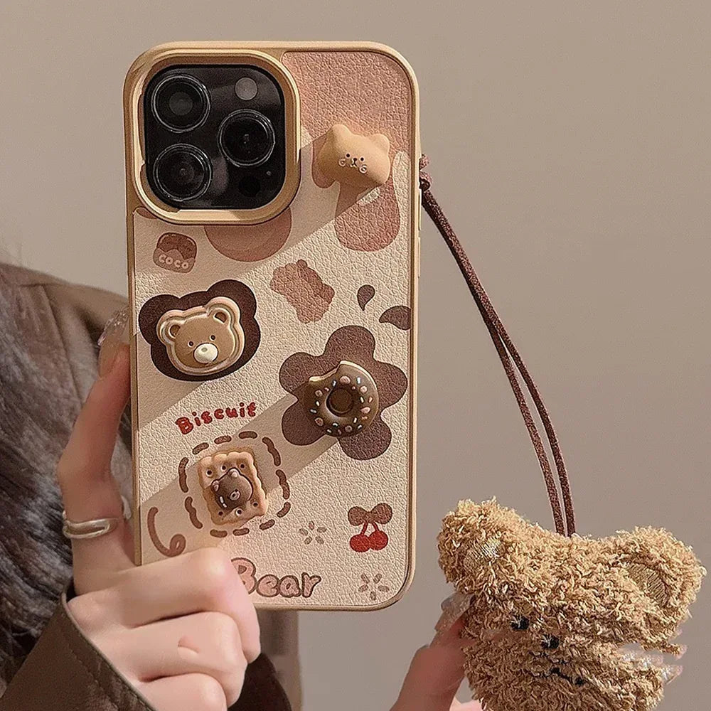 3D Cookie Bear iPhone Case In Leather Style - Viexta