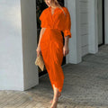 Solid Color Long-sleeved Shirt Dress - Viexta