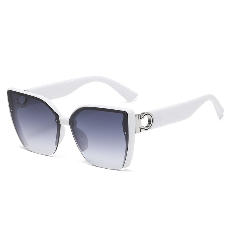 Classic Ladies Fashion Cateye Sunglasses Leopard Luxury Brand Semi Rimless Women Sunglasses