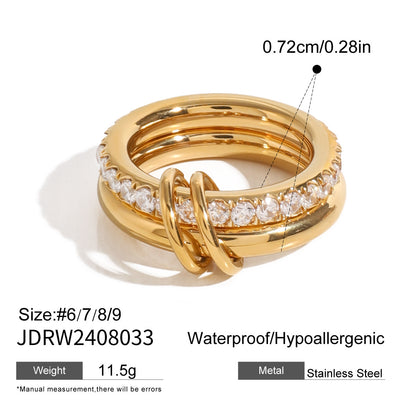 Stainless Steel Diamond Twin Bracelet Ring