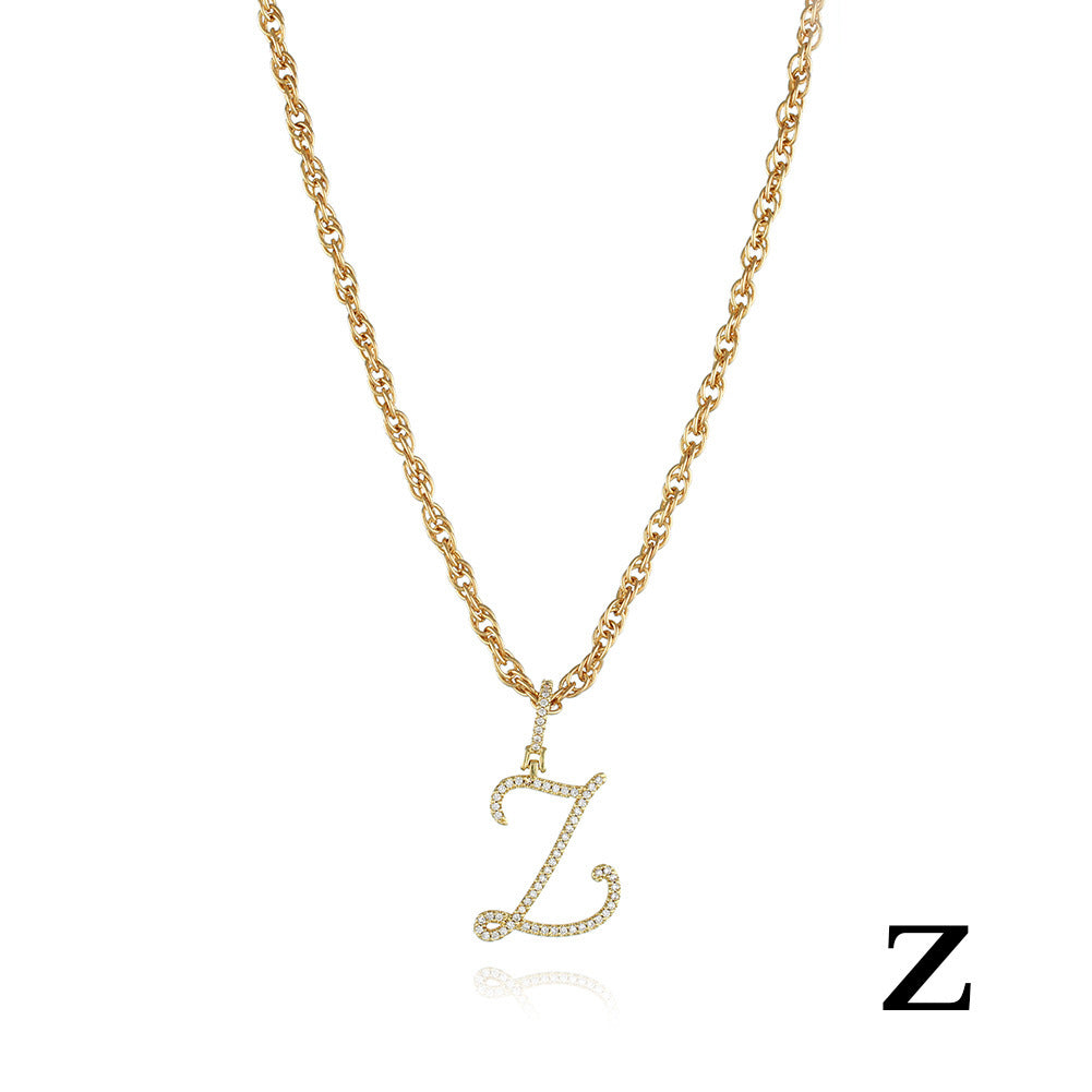 26 Letter Zircon 18k Gold Necklace