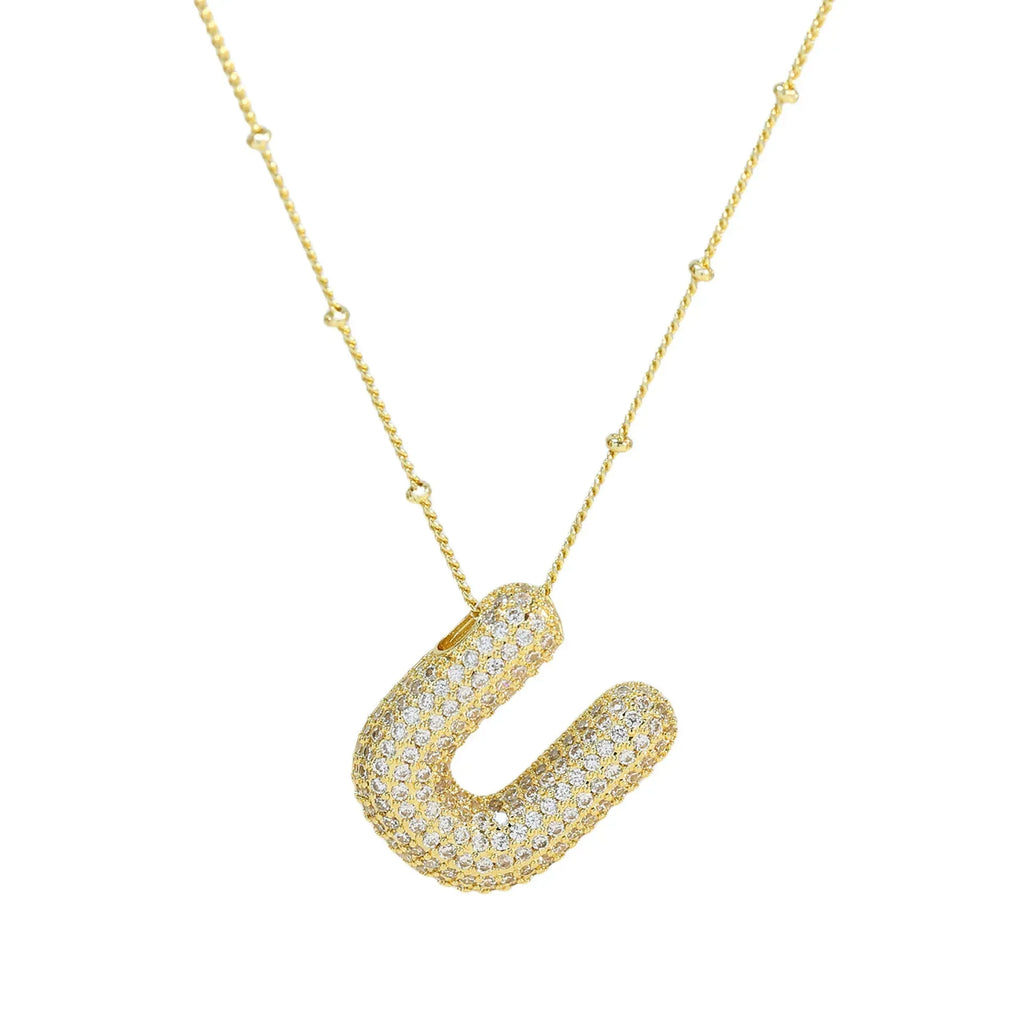 brass-zircon-bubble-letter-pendant-necklace - Viexta
