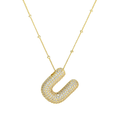 Brass Zircon Bubble Letter Pendant Necklace