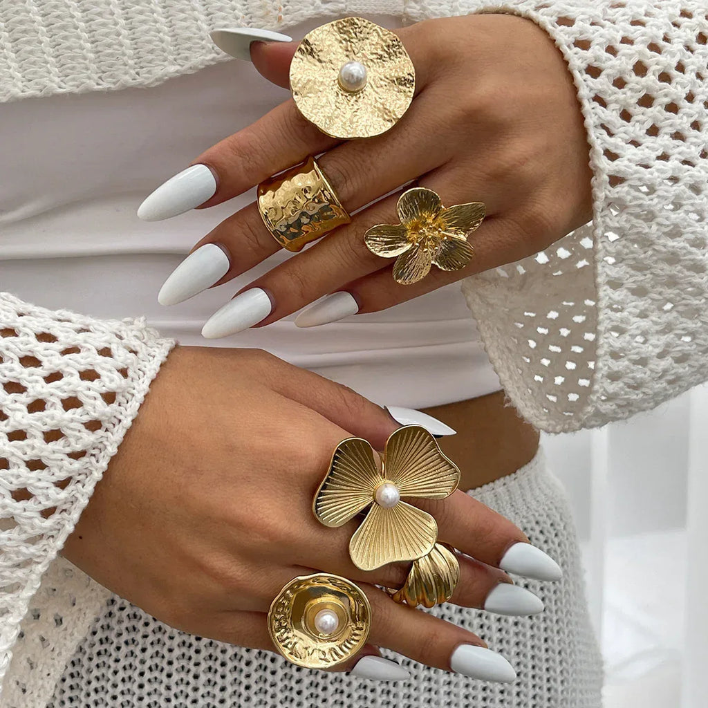 fashion-inlaid-pearl-flower-ring - Viexta