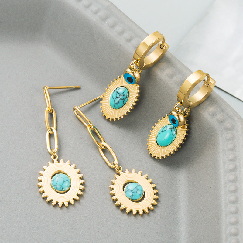 Titanium Steel Dripping Oil Turquoise Earrings
