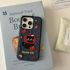 Denim Embroidered Cat Cartoon iPhone Case - Viexta